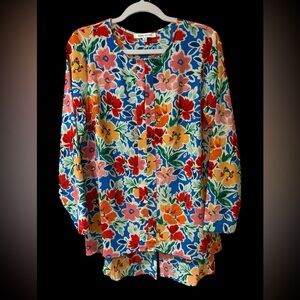 Vibrant Rose & Olive Floral Button-Up Shirt - Multicolor medium